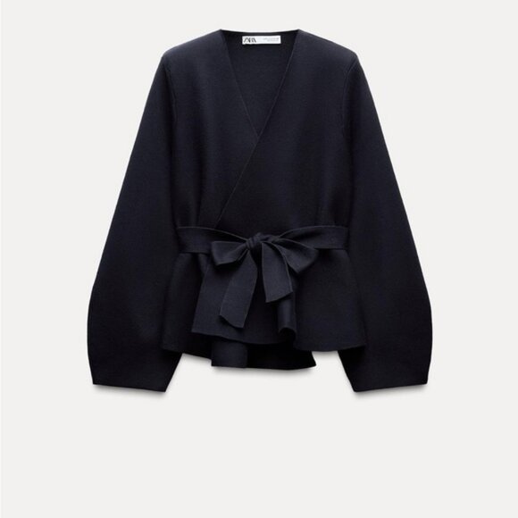 ZARA BELTED SHOULDER PAD KNIT BLAZER - Picture 1 of 6